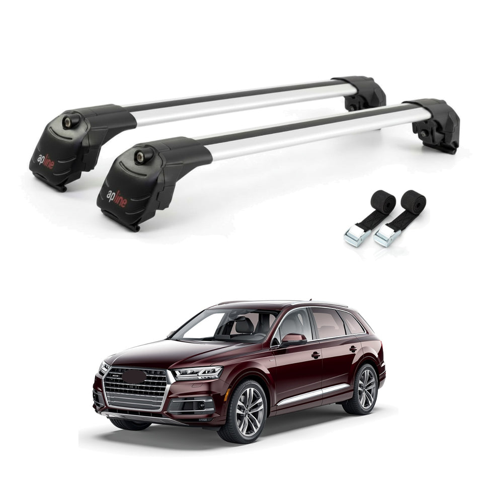 Roof Bars Compatible with Audi Q7 (4M) 2016-2025, Grey, 2 Bars with Straps