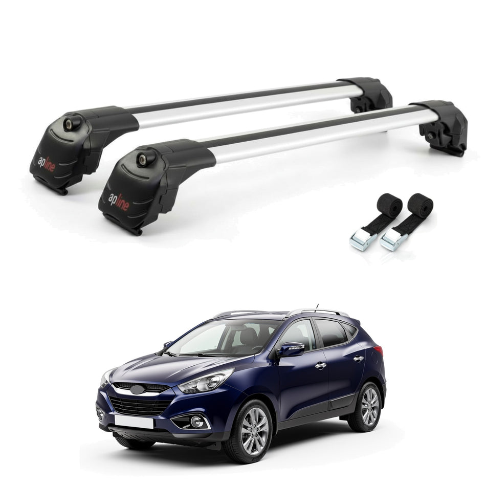 Roof Bars Compatible with Hyundai ix35 2 (LM) 2010-2015, Grey, 2 Bars with Straps