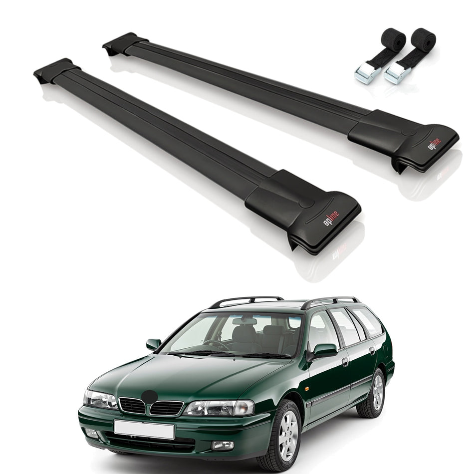 Roof Bars Compatible with Nissan Primera (W10) Traveller 1991-1997, Black, 2 Bars with Straps