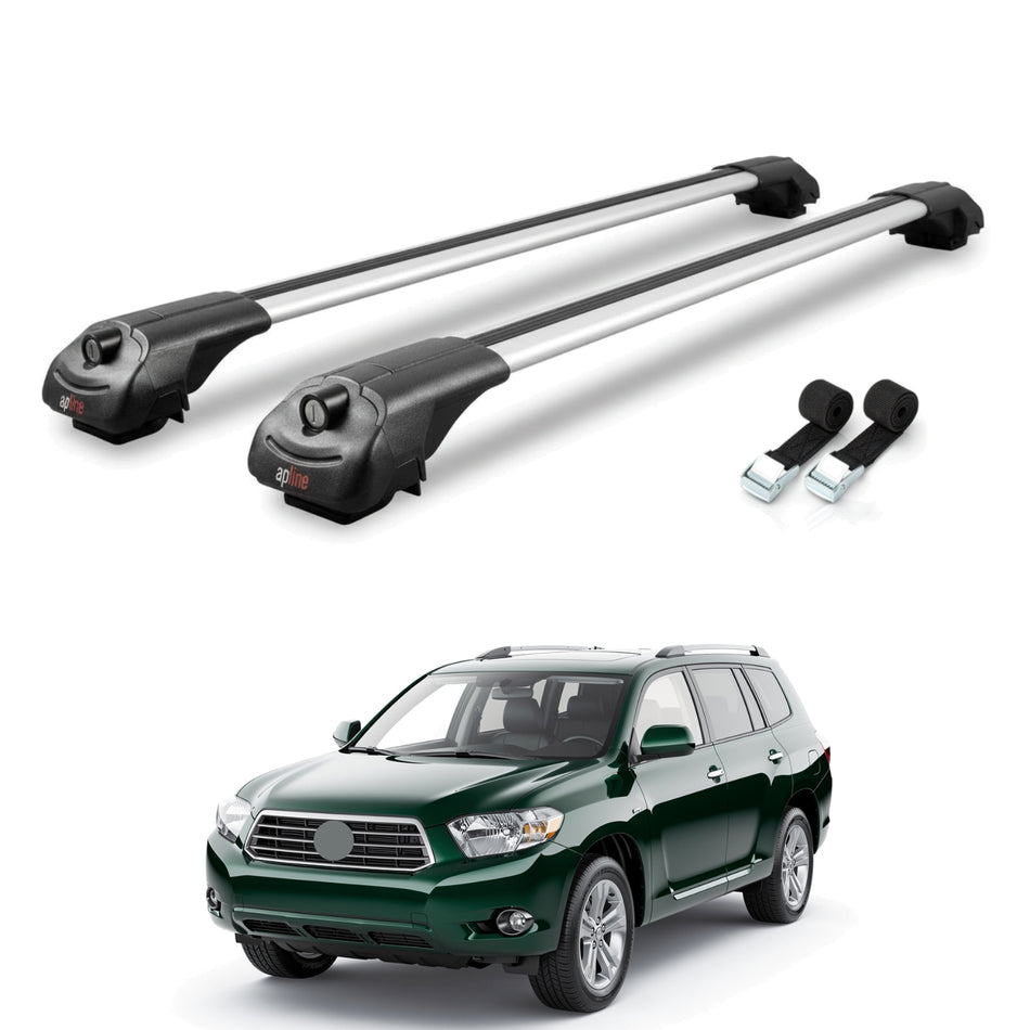 Roof Bars Compatible with Toyota Highlander (XU40) 2008-2013, Grey, 2 Bars with Straps.