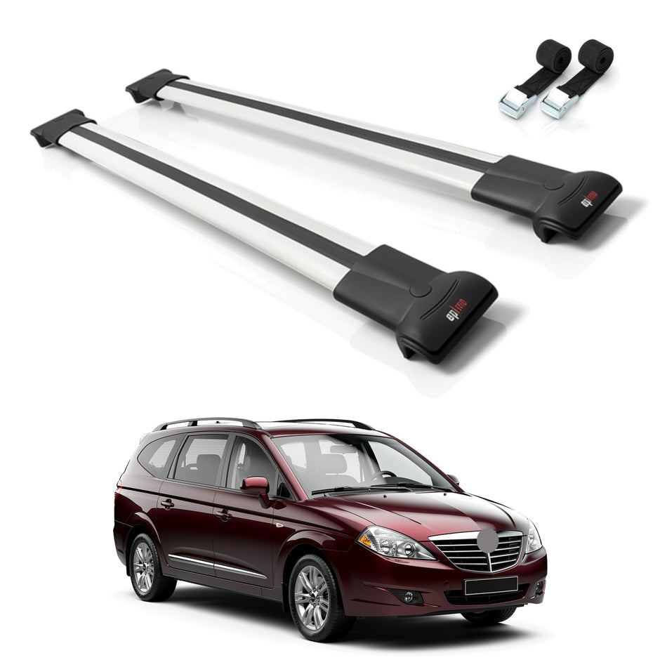 Roof Bars Compatible with Ssangyong Rodius 2005-2012, Grey, 2 Bars with Straps
