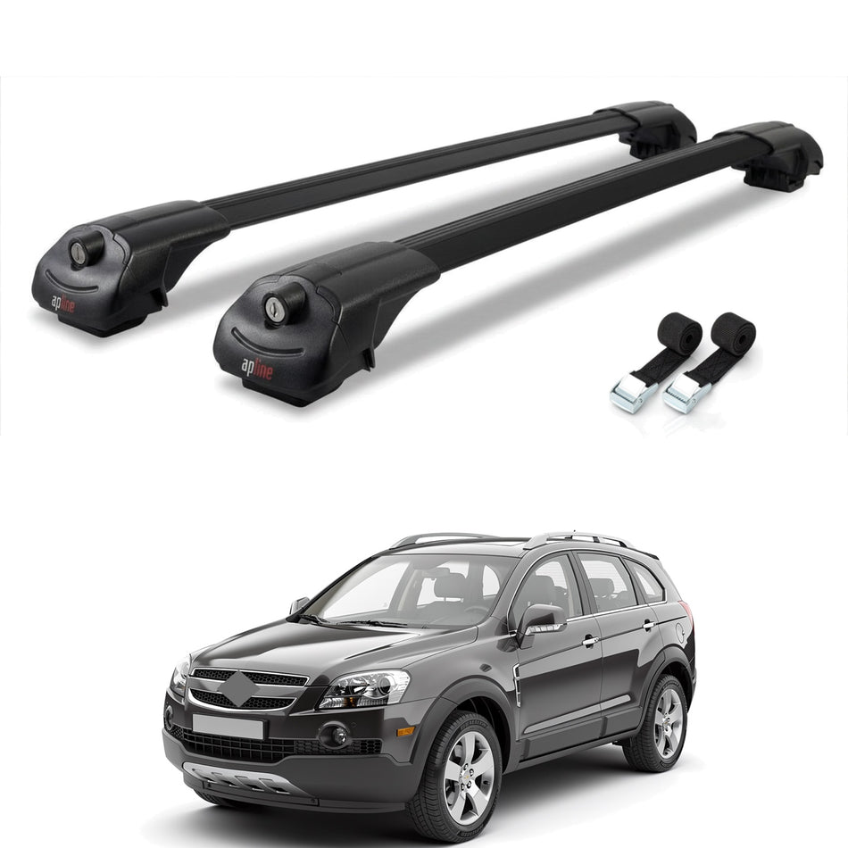 Roof Bars Compatible with Chevrolet Captiva 2006-2010, Black, 2 Bars with Straps