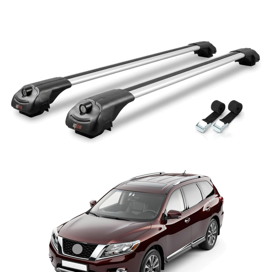 Roof Bars Compatible with Nissan Pathfinder 4 (R52) 2013-2020, Grey, 2 Bars with Straps.