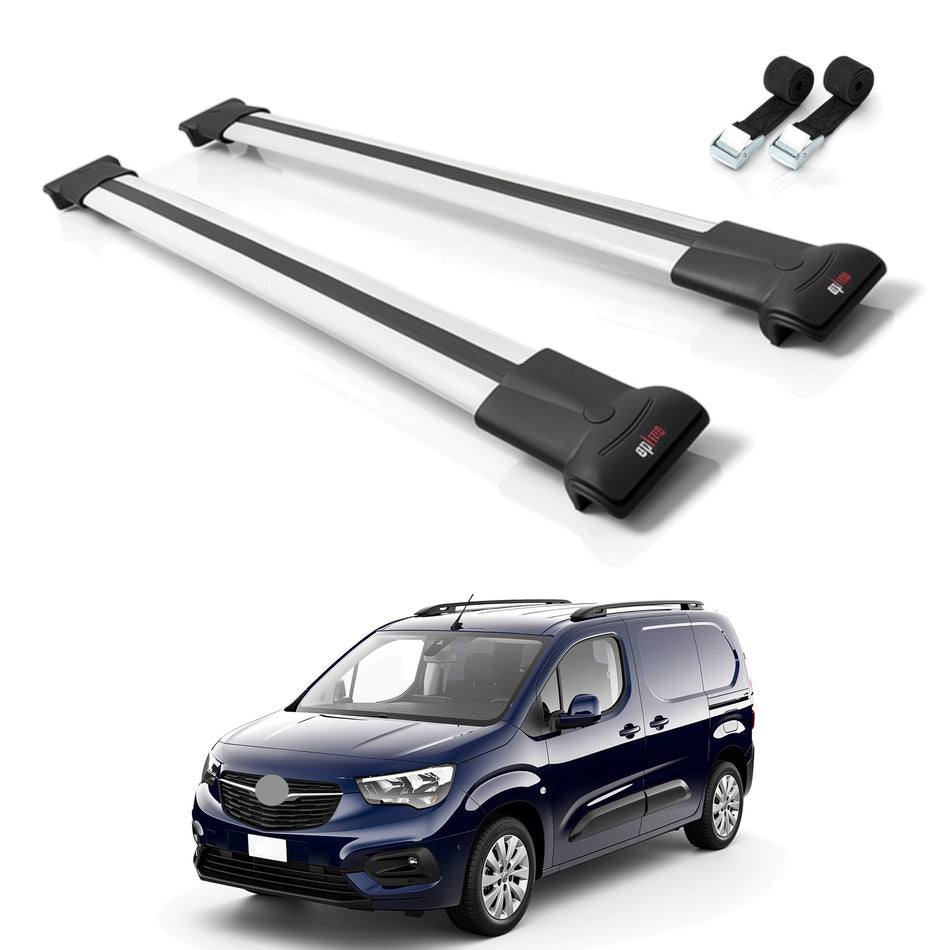 Roof Bars Compatible with Opel Combo E 2019-2022, Grey, 2 Bars with Straps
