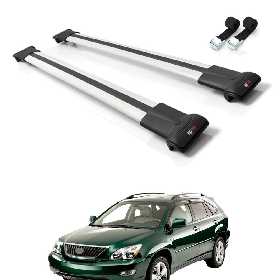 Roof Bars Compatible with Lexus RX 2 (XU30) 2004-2009, Grey, 2 Bars with Straps