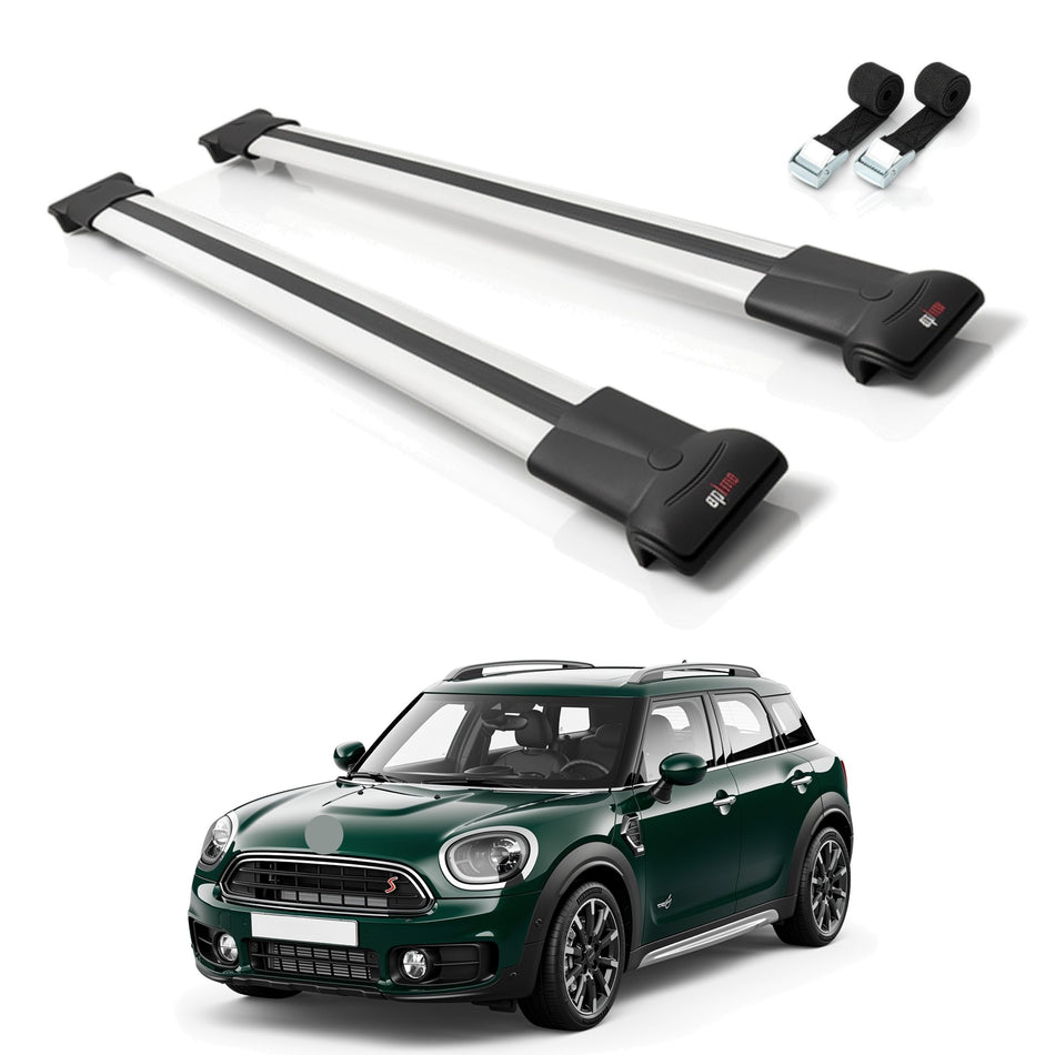 Roof Bars Compatible with Mini Countryman 2 (F60) 2017-2023, Grey, 2 Bars with Straps