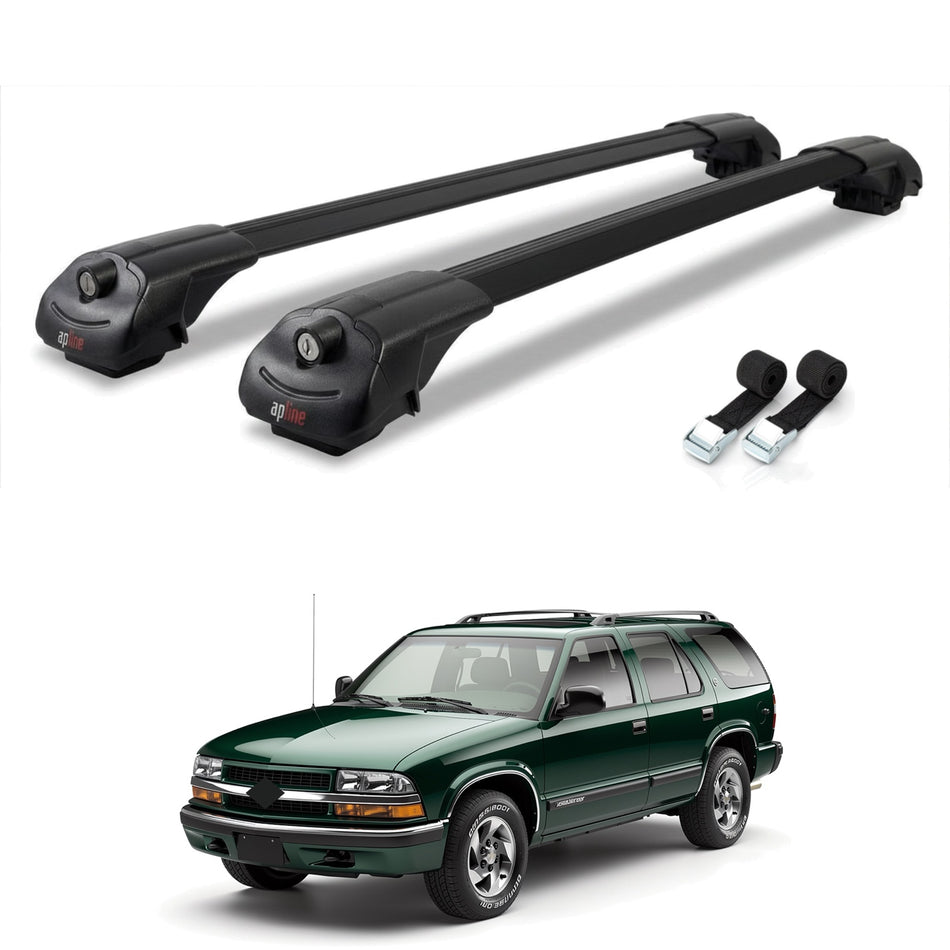Roof Bars Compatible with Chevrolet Blazer 1995-2005, Black, 2 Bars with Straps