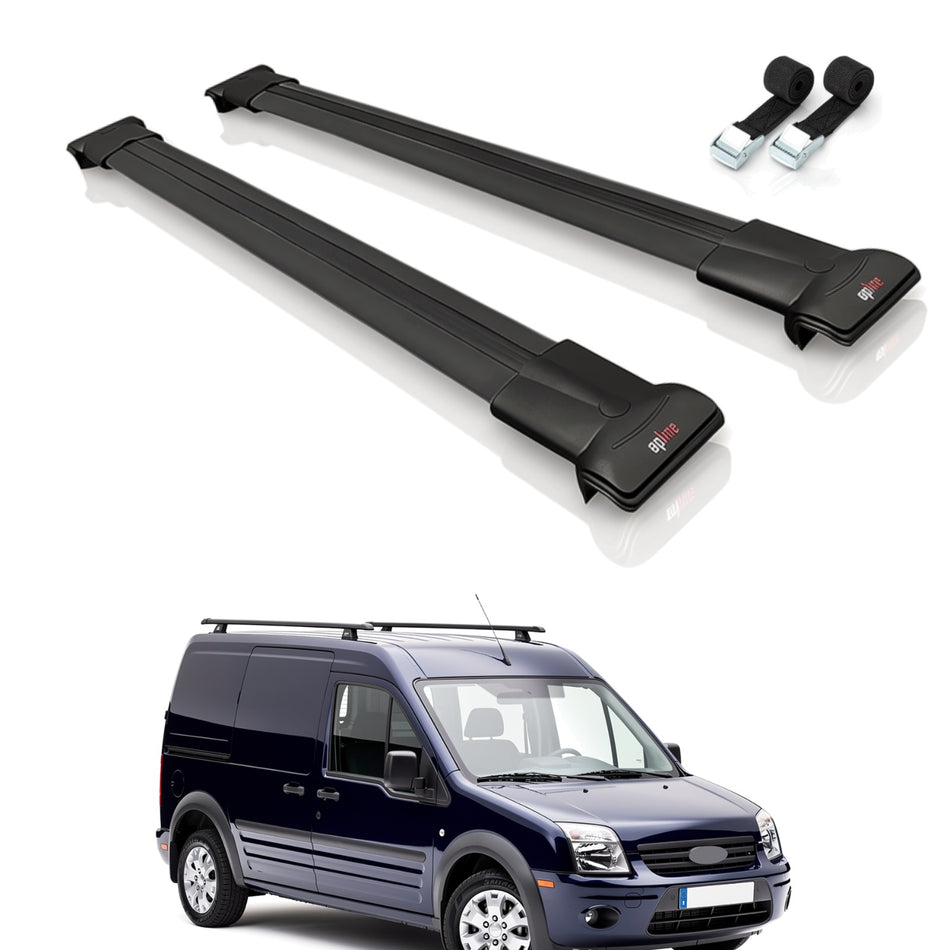 Roof Bars Compatible with Ford Transit/Tourneo Connect 2002-2013, Black, 2 Bars with Straps