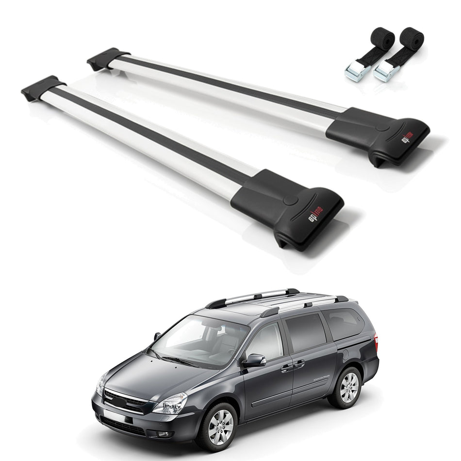 Roof Bars Compatible with Kia Carnival 2 (VQ) 2006-2014, Grey, 2 Bars with Straps