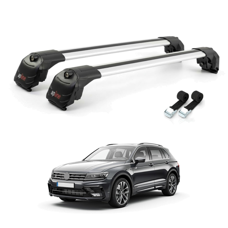 Roof Bars Compatible with Volkswagen Tiguan 2025, Grey, 2 Bars with Straps