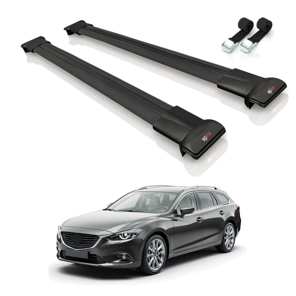 Roof Bars Compatible with Mazda 6 III (GJ1/GL) 2013-2022, Black, 2 Bars with Straps
