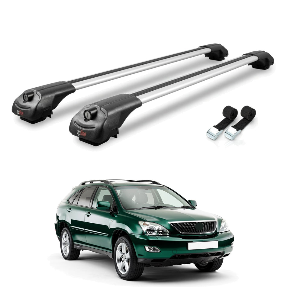 Roof Bars Compatible with Lexus RX 2 (XU30) 2004-2009, Grey, 2 Bars with Straps.