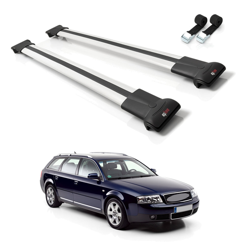 Roof Bars Compatible with Audi A6 Avant 2001-2005, Grey, 2 Bars with Straps