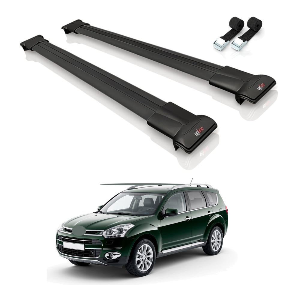 Roof Bars Compatible with Citroen C-Crosser 2007-2012, Black, 2 Bars with Straps