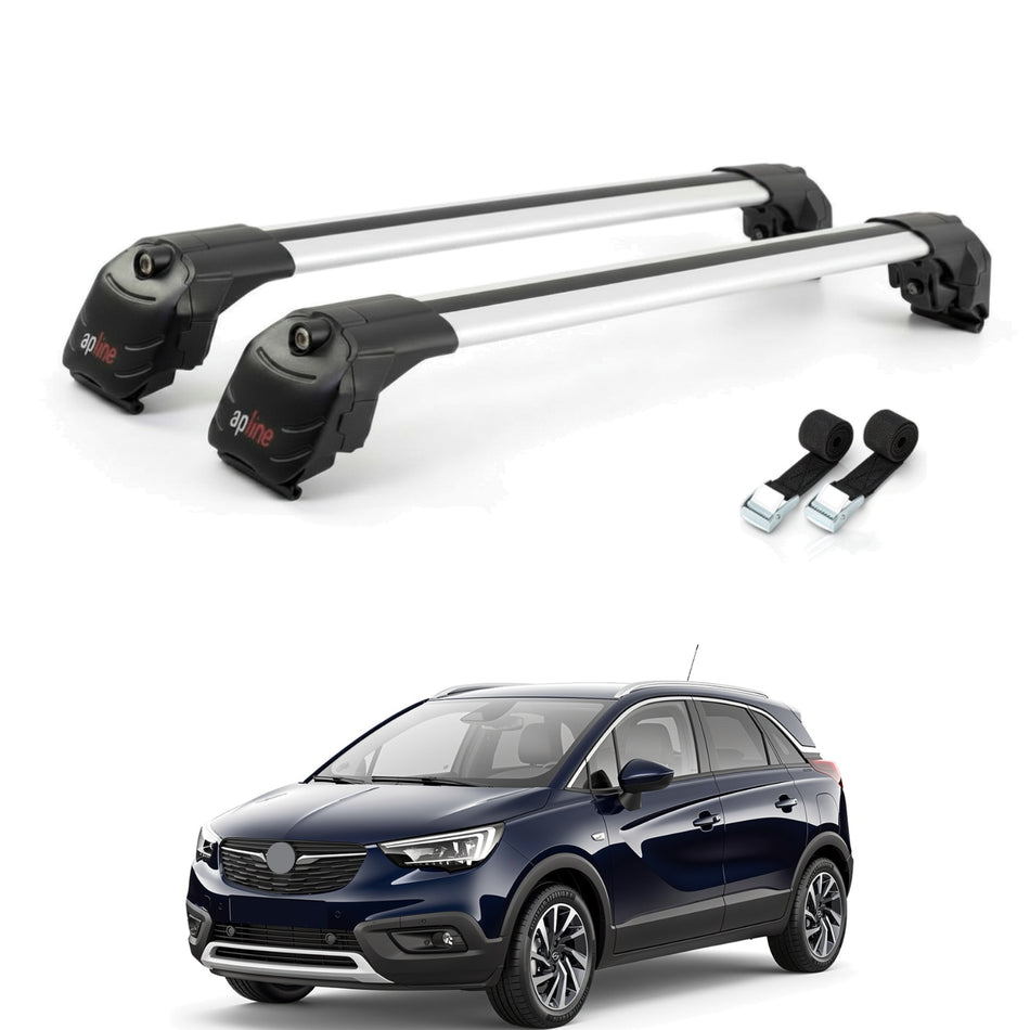 Roof Bars Compatible with Opel Crossland 2020-2024, Grey, 2 Bars with Straps