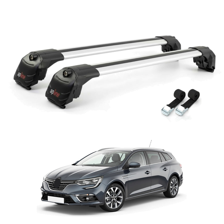 Roof Bars Compatible with Renault Megane 4 (KFB) Grandtour 2016-2023, Grey, 2 Bars with Straps