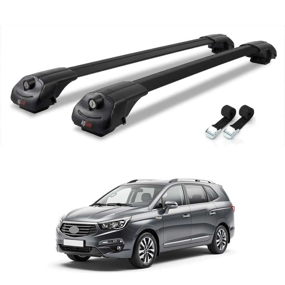 Roof Bars Compatible with Ssangyong Rodius 2 2013-2018, Black, 2 Bars with Straps