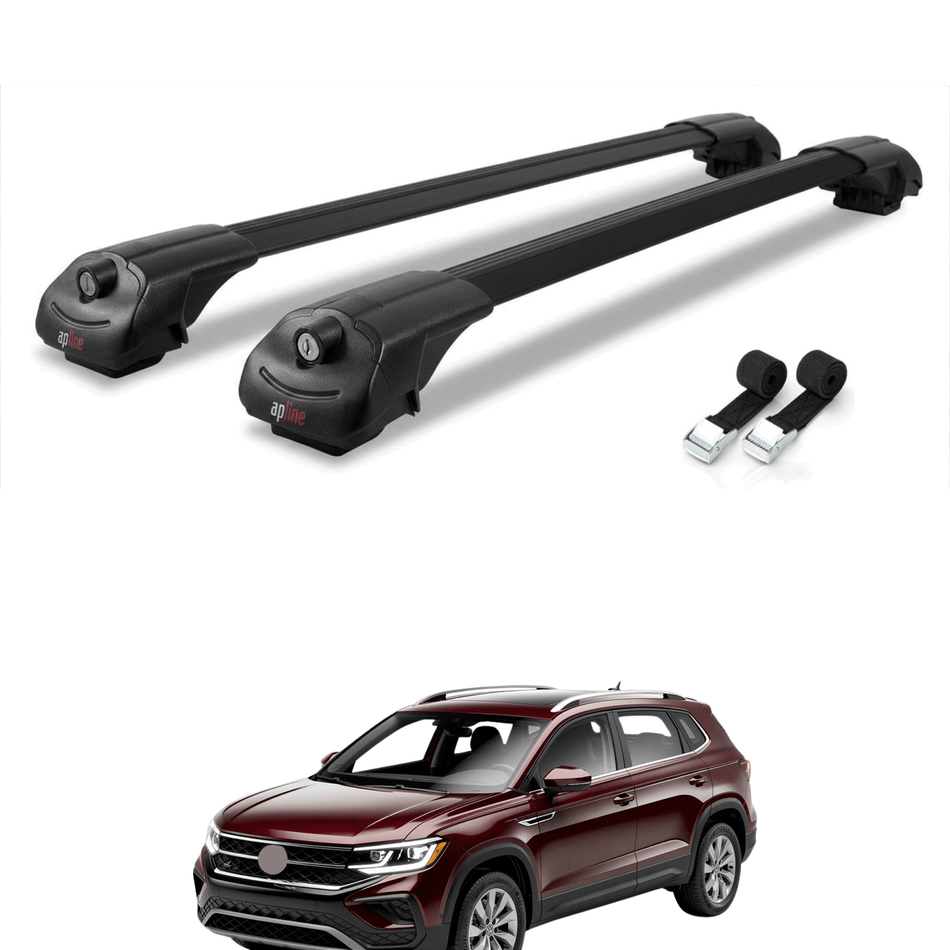 Roof Bars Compatible with Volkswagen Taos 2020-2025, Black, 2 Bars with Straps