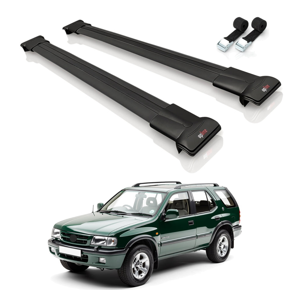 Roof Bars Compatible with Vauxhall Frontera 1992-1998, Black, 2 Bars with Straps