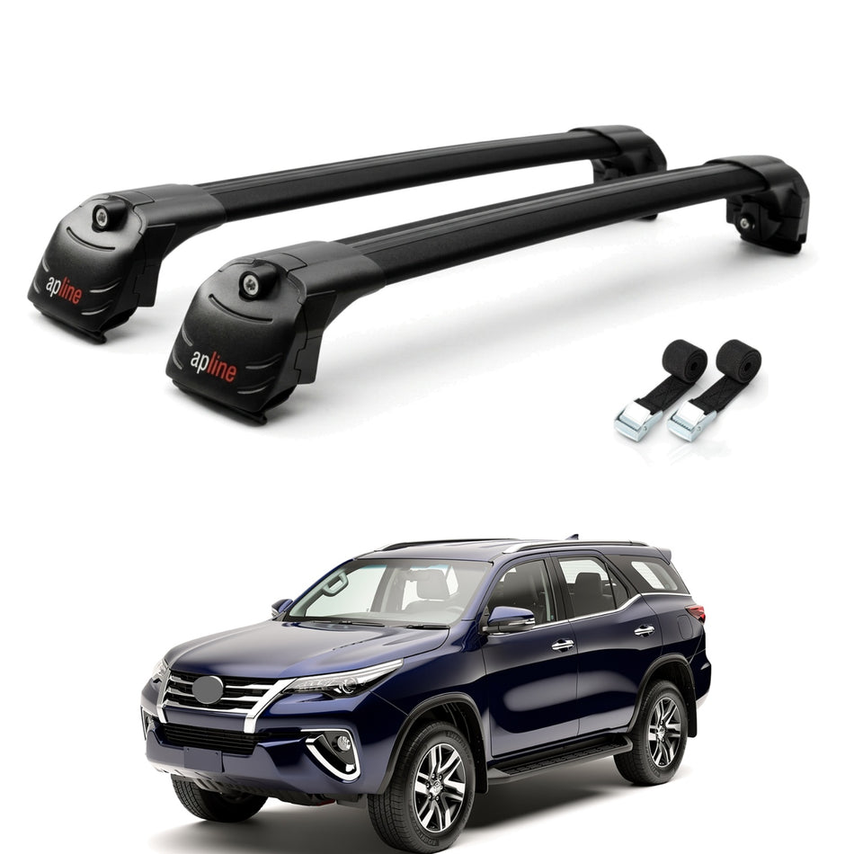 Roof Bars Compatible with Toyota Fortuner (AN160) 2015-2023, Black, 2 Bars with Straps