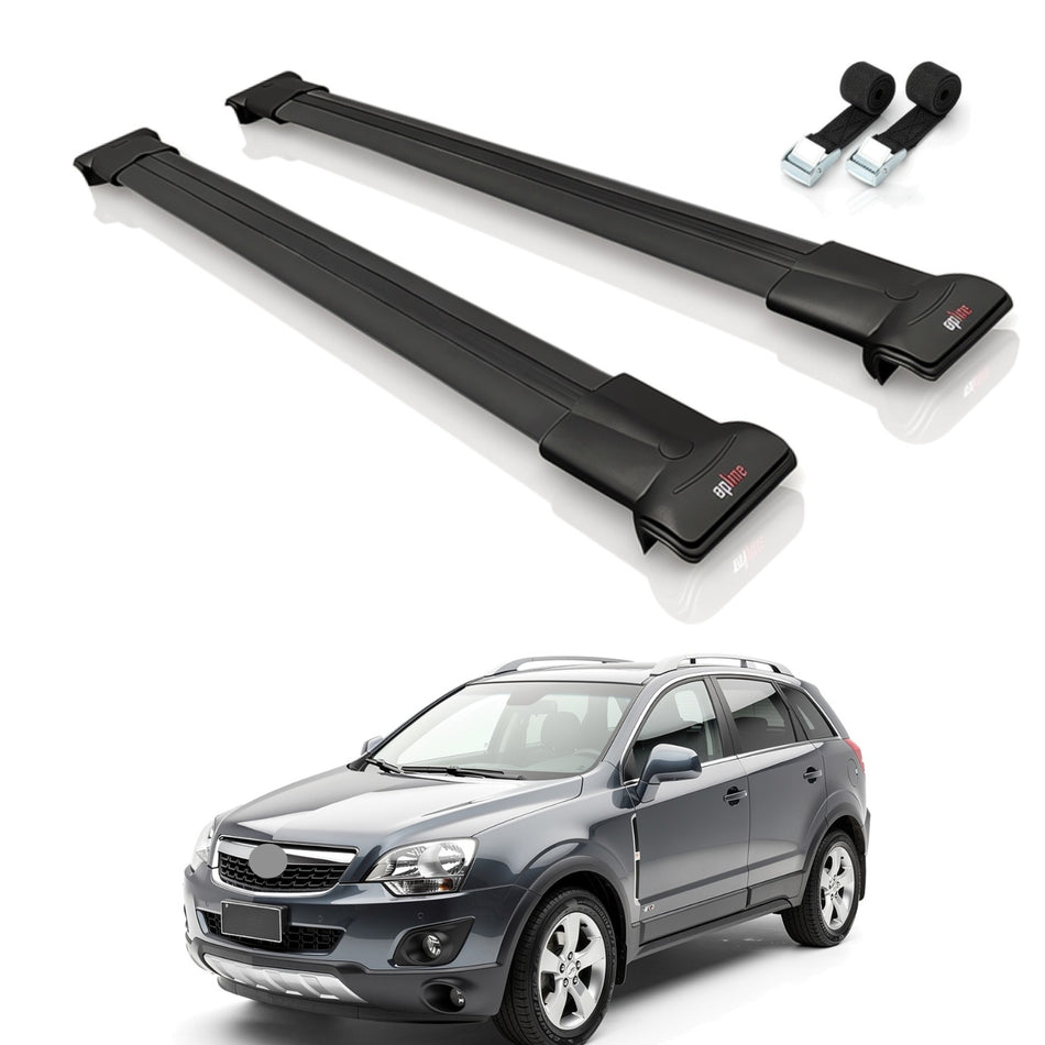 Roof Bars Compatible with Opel Antara 2007-2016, Black, 2 Bars with Straps