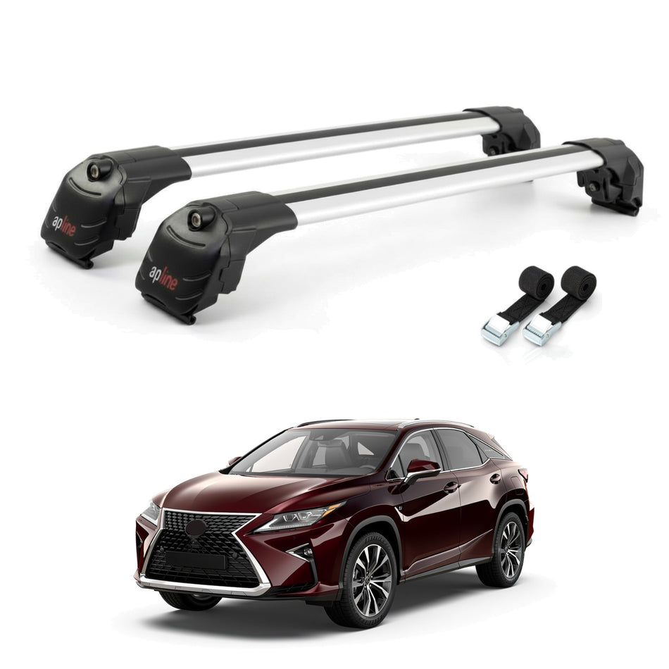 Roof Bars Compatible with Lexus RX 4 L (AL20) 2018-2022, Grey, 2 Bars with Straps