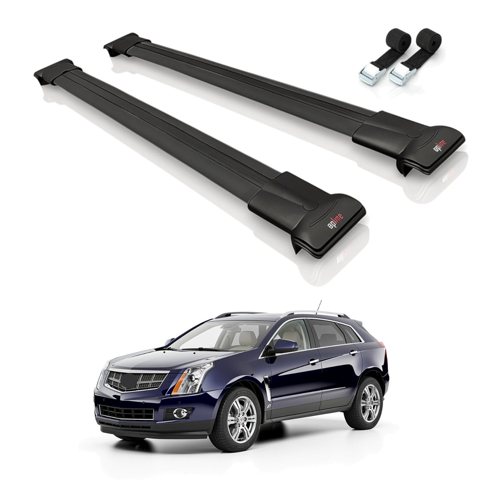 Roof Bars Compatible with Cadillac SRX 2004-2016, Black, 2 Bars with Straps