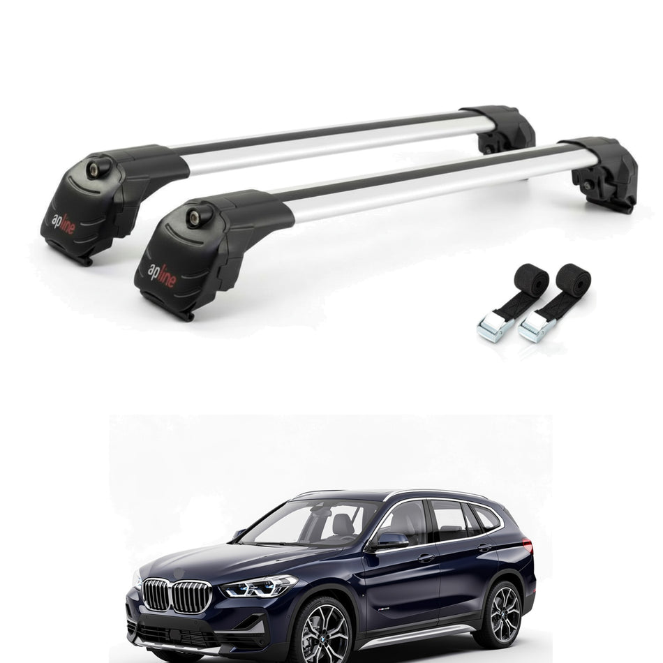 Roof Bars Compatible with BMW X1 (U11) 2023-2025, Grey, 2 Bars with Straps
