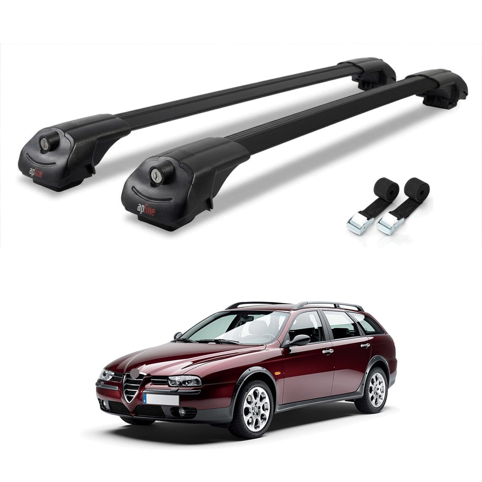 Roof Bars Compatible with Alfa Romeo 156 (T932) Crosswagon 2003-2007, Black, 2 Bars with Straps