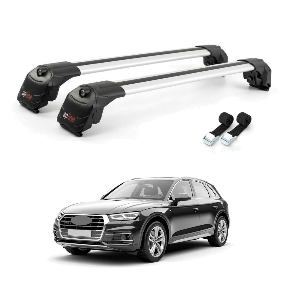 Roof Bars Compatible with Audi Q5 (FY) 2017-2024, Grey, 2 Bars with Straps
