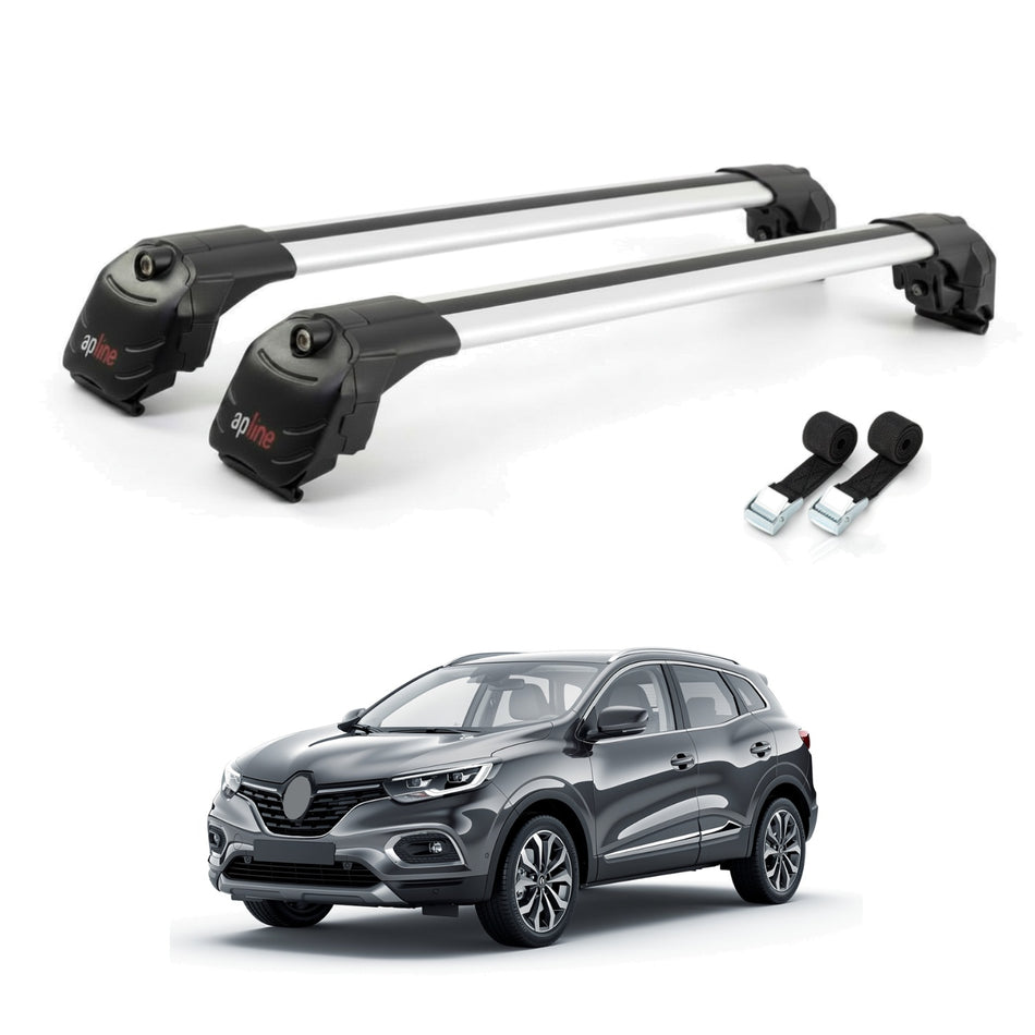Roof Bars Compatible with Renault Kadjar 2015-2022, Grey, 2 Bars with Straps