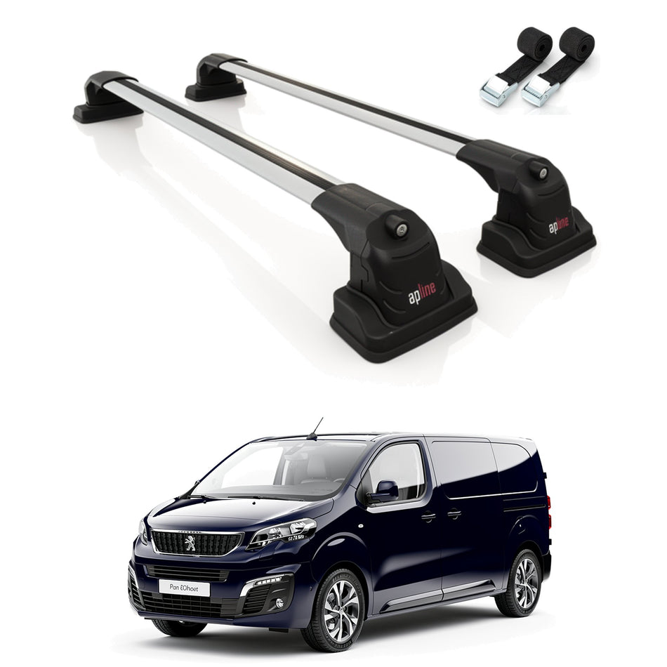 Roof Bars Compatible with Peugeot Expert VAN 2017-2025, Grey, 2 Bars with Straps