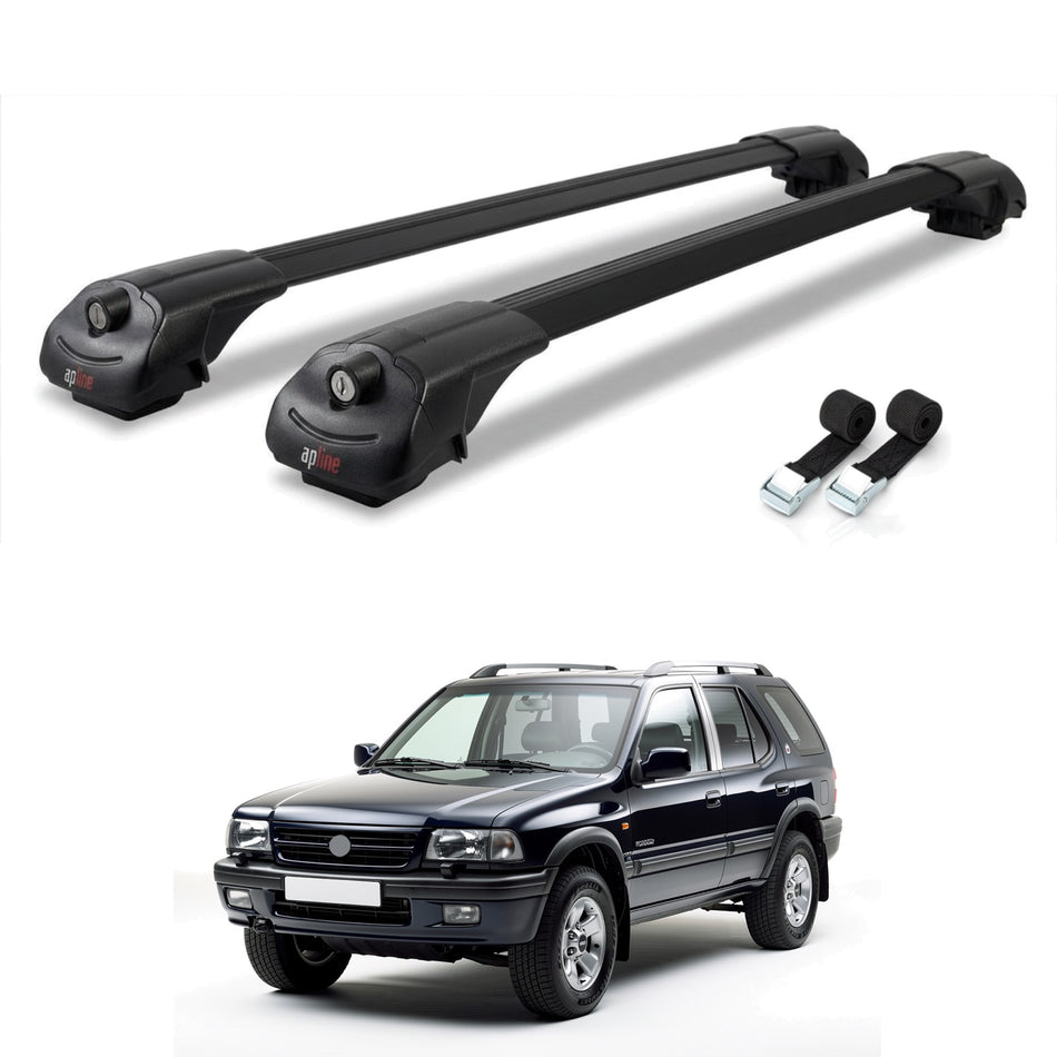 Roof Bars Compatible with Opel Frontera 1992-1998, Black, 2 Bars with Straps