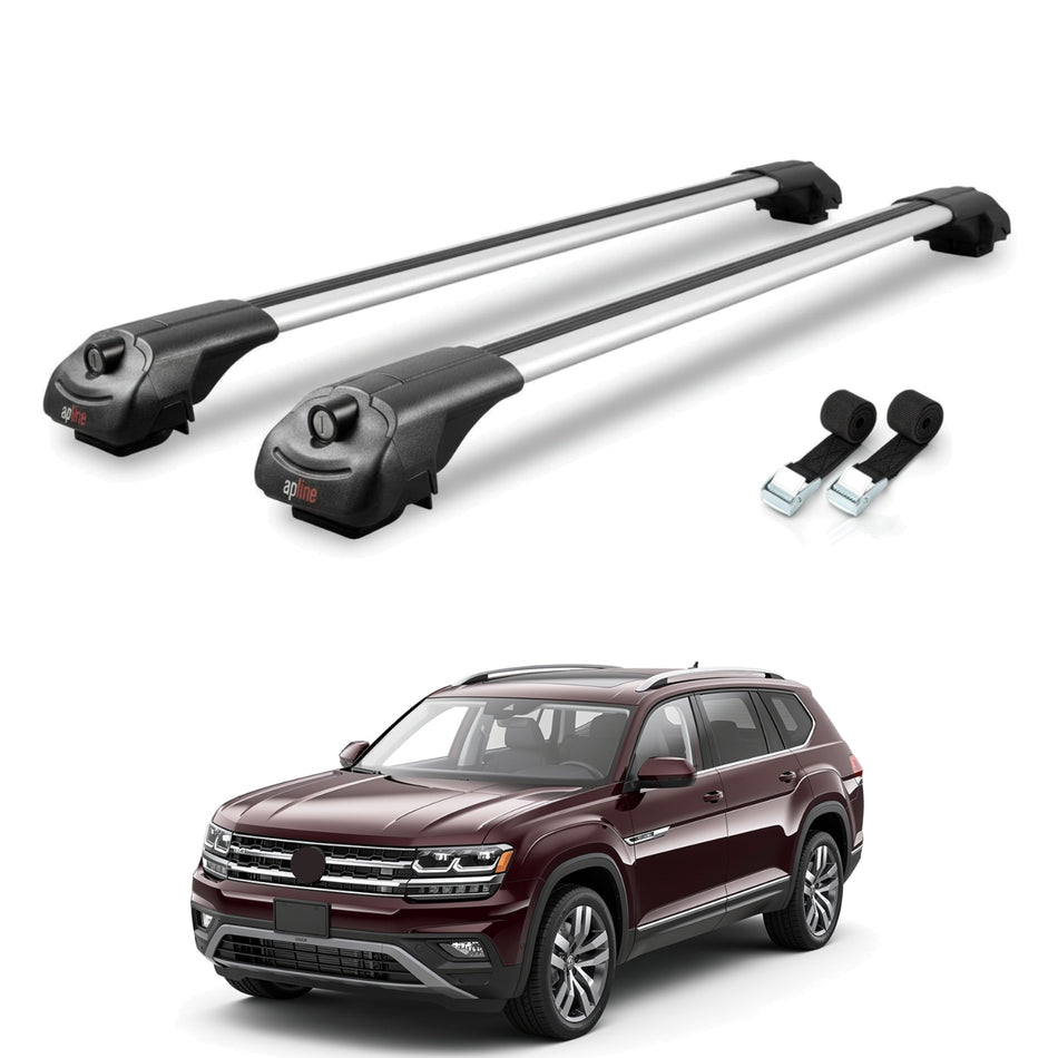 Roof Bars Compatible with Volkswagen Atlas (CA1) 2018-2025, Grey, 2 Bars with Straps.