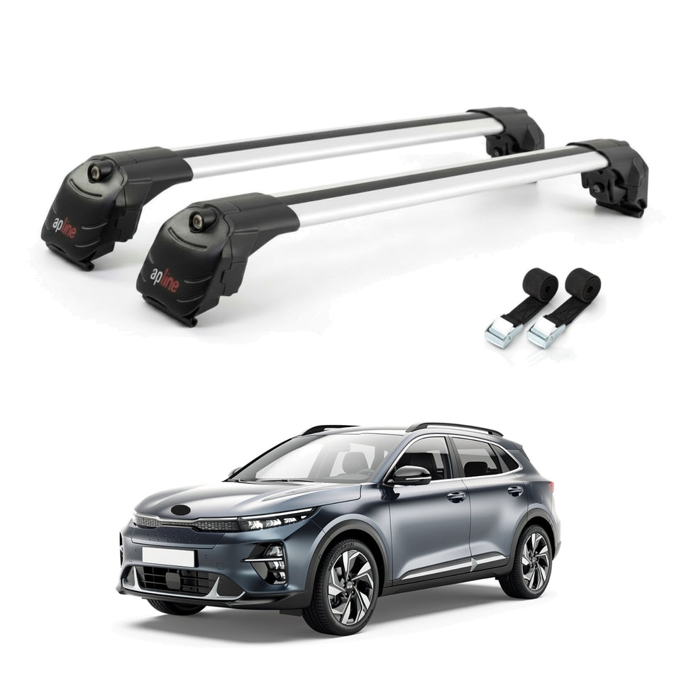 Roof Bars Compatible with Kia EV3 2024-2025, Grey, 2 Bars with Straps