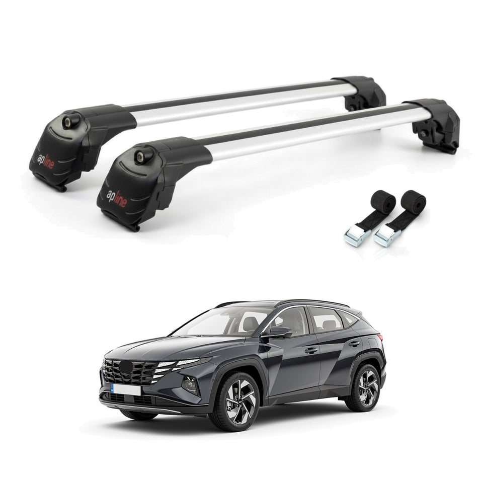 Roof Bars Compatible with Hyundai Tucson 4 (NX4) 2022-2025, Grey, 2 Bars with Straps