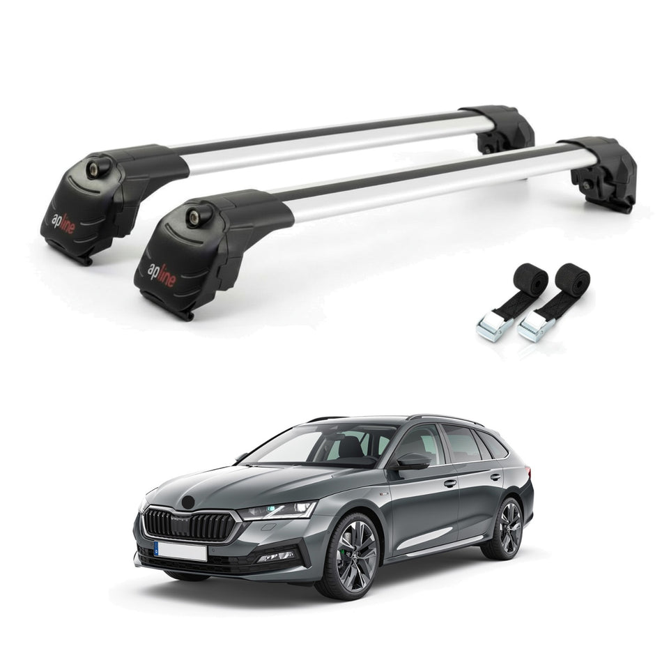 Roof Bars Compatible with Skoda Octavia 4 (NX) 2020-2025, Grey, 2 Bars with Straps
