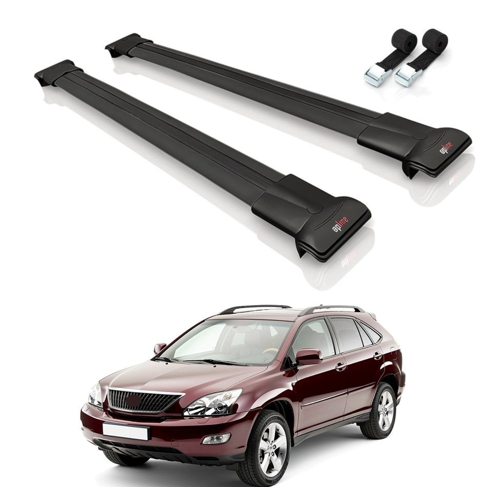 Roof Bars Compatible with Lexus RX 2 (XU30) 2004-2009, Black, 2 Bars with Straps