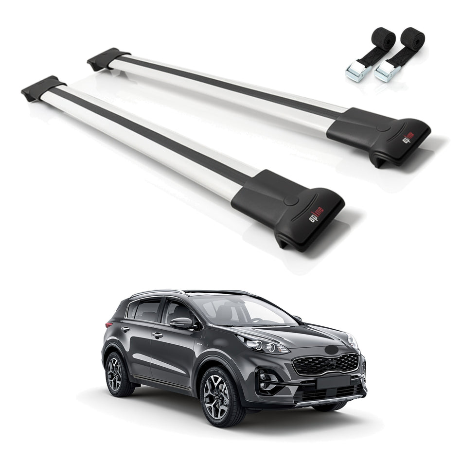Roof Bars Compatible with Kia Sportage 2023-2025, Grey, 2 Bars with Straps