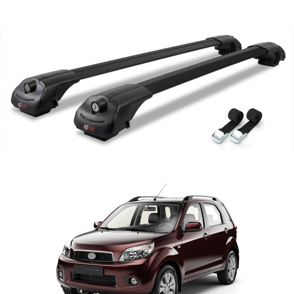 Roof Bars Compatible with Daihatsu Terios 2 (J200) 2006-2017, Black, 2 Bars with Straps