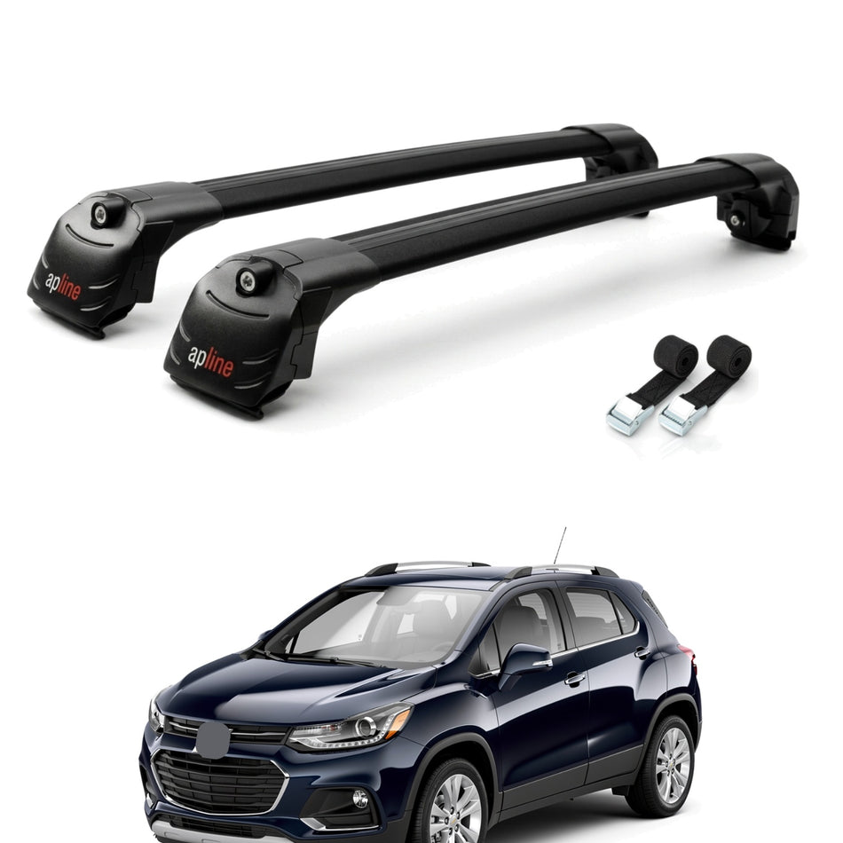 Roof Bars Compatible with Chevrolet Trax (U200) 2013-2022, Black, 2 Bars with Straps