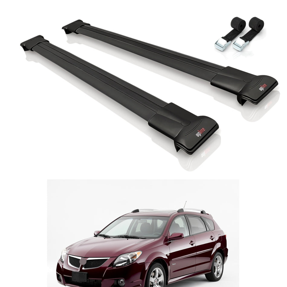 Roof Bars Compatible with Pontiac Vibe 2003-2008, Black, 2 Bars with Straps