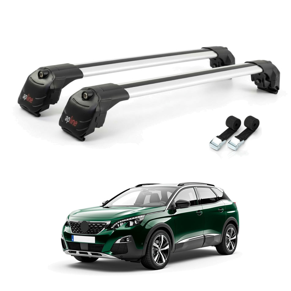 Roof Bars Compatible with Peugeot 3008 II (P84) Pre-Facelift 2017-2020, Grey, 2 Bars with Straps