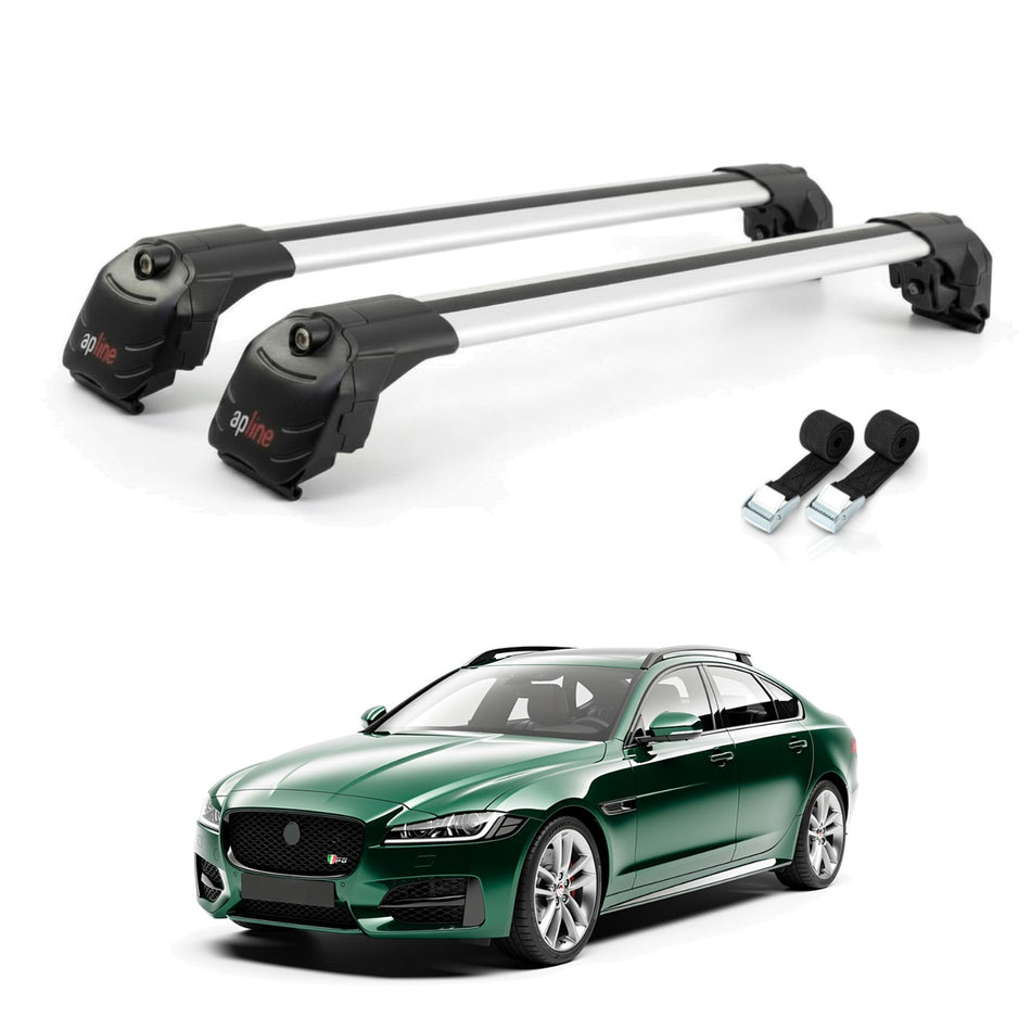 Roof Bars Compatible with Jaguar XF S 2017-2020, Grey, 2 Bars with Straps
