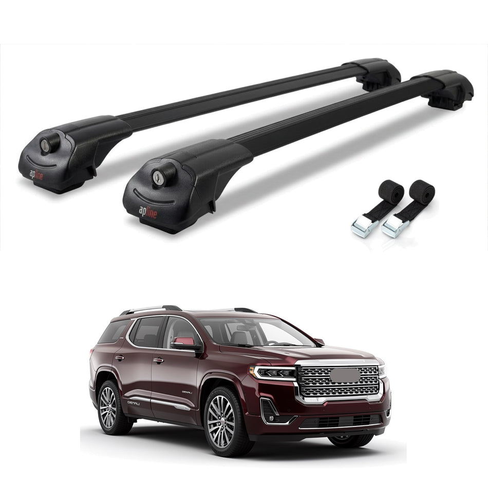 Roof Bars Compatible with GMC Acadia Denali 2024-2025, Black, 2 Bars with Straps