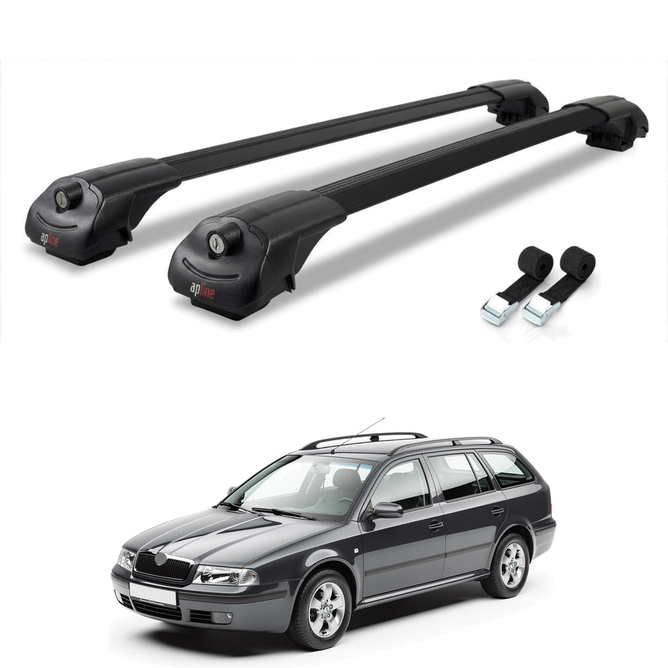 Roof Bars Compatible with Skoda Octavia (1U) 1996-2004, Black, 2 Bars with Straps