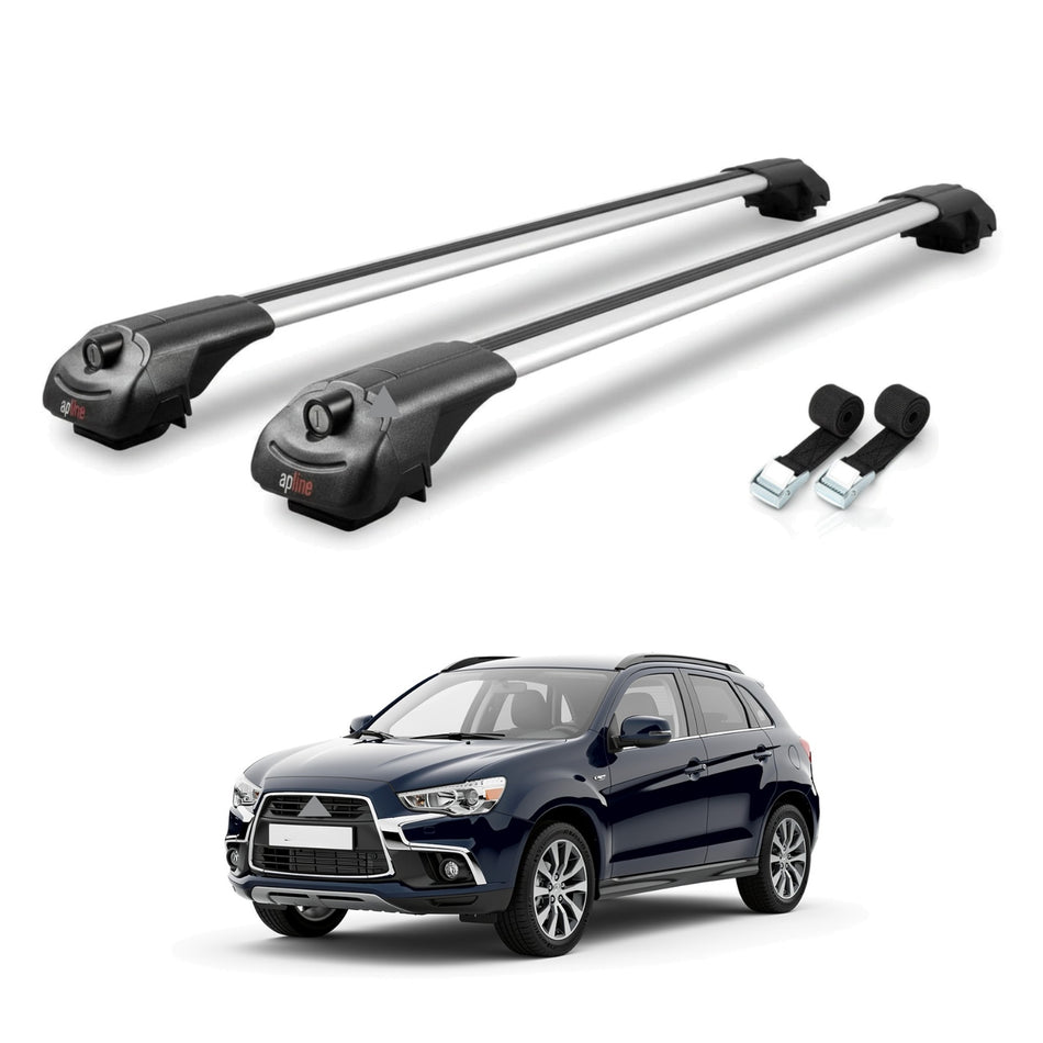 Roof Bars Compatible with Mitsubishi ASX (GA) 2010-2022, Grey, 2 Bars with Straps.