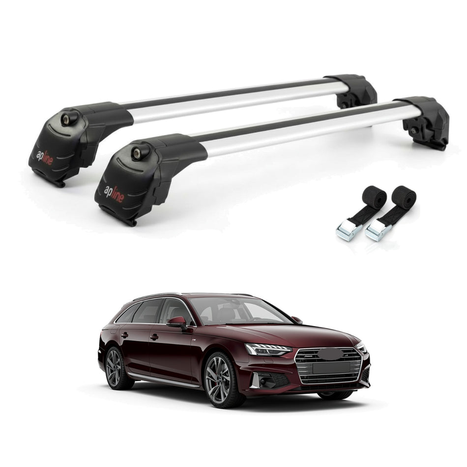 Roof Bars Compatible with Audi A4 (B9) Avant 2016-2025, Grey, 2 Bars with Straps
