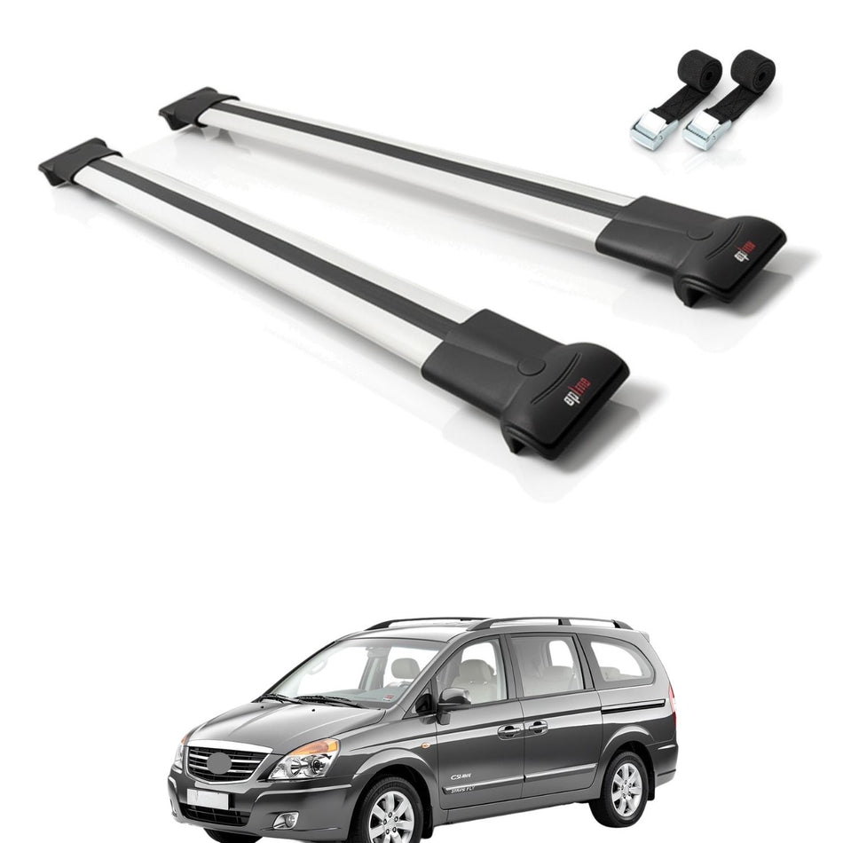Roof Bars Compatible with Ssangyong Stavic 2005-2012, Grey, 2 Bars with Straps