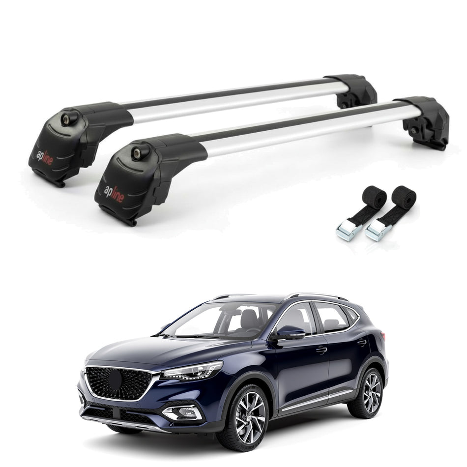 Roof Bars Compatible with MG HS (AS23) 2018-2024, Grey, 2 Bars with Straps